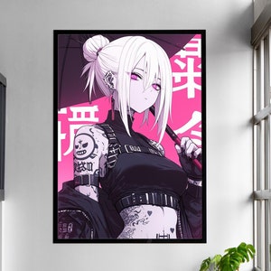 Anime Girl Digital Print | Goth Girl Wall Art | Alternative Fashion Cyberpunk Style | Digital Download