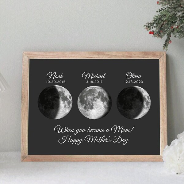 Personalized Moon Phase Frame, Mother’s Day Gift, Father's Day Gift, Moon Phase Print, Moon Phase Art, Family Name Sign, Personalized Gift