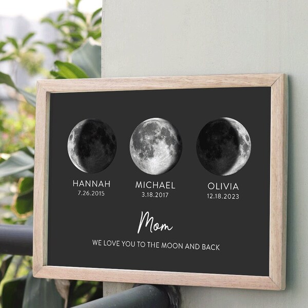Personalized Moon Phase Frame, Mother’s Day Gift, Father's Day Gift, Moon Phase Print, Moon Phase Art, Family Name Sign, Personalized Gift