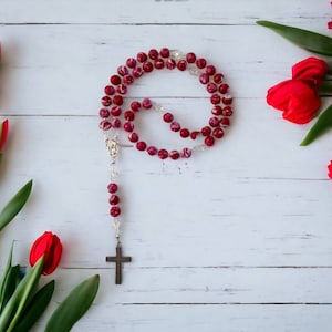 Memorial Flower Rosary: Sterling Silver Cross, Funeral Keepsake
