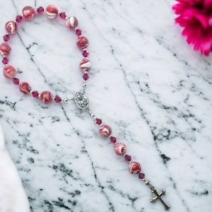 Flower Rosary Chaplet: Sterling Silver Crucifix, Keepsake Rosary Beads
