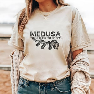 Dark Academia Medusa Tee - Vintage Band T-Shirt with Snake Print - Goddess Greek Mythology Apparel for Grunge and Fairycore Fans