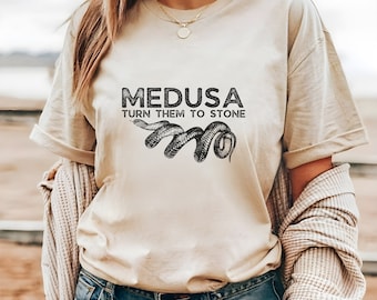 Dark Academia Medusa Tee - Vintage Band T-Shirt with Snake Print - Goddess Greek Mythology Apparel for Grunge and Fairycore Fans