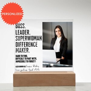 Personalized Boss Leader Superwoman Plaque With wooden base,  Mentor Leadership Gifts, Thank You Mentor Sign, Boss Retirement Appreciation