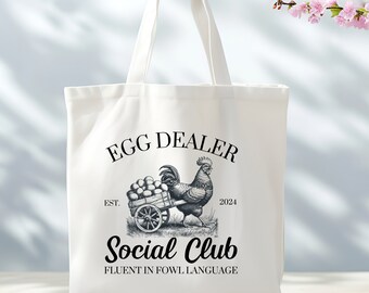 Bolsa de mano de huevos de gallina de distribuidor local de huevos, bolsa de mano de pollos frescos, bolsa de comestibles de granjero de animales de granja, bolsa de compras, bolsas ecológicas reutilizables