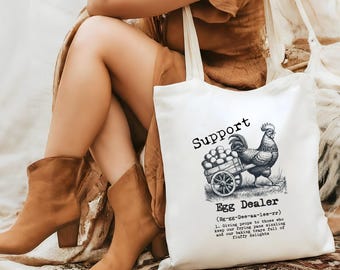 Personalize Local Egg Dealer Definition farm Chicken Eggs Tote Bag, Grocery Bag, Shopping Bag, Reusable Tote Bag, farmers Eco Friendly Bags