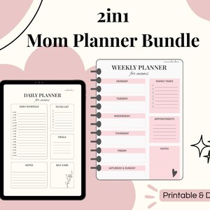 Mom Life Planner Bundle | Daily & Weekly Printable PDF | Schedule, Family Tasks, Self-Care and More