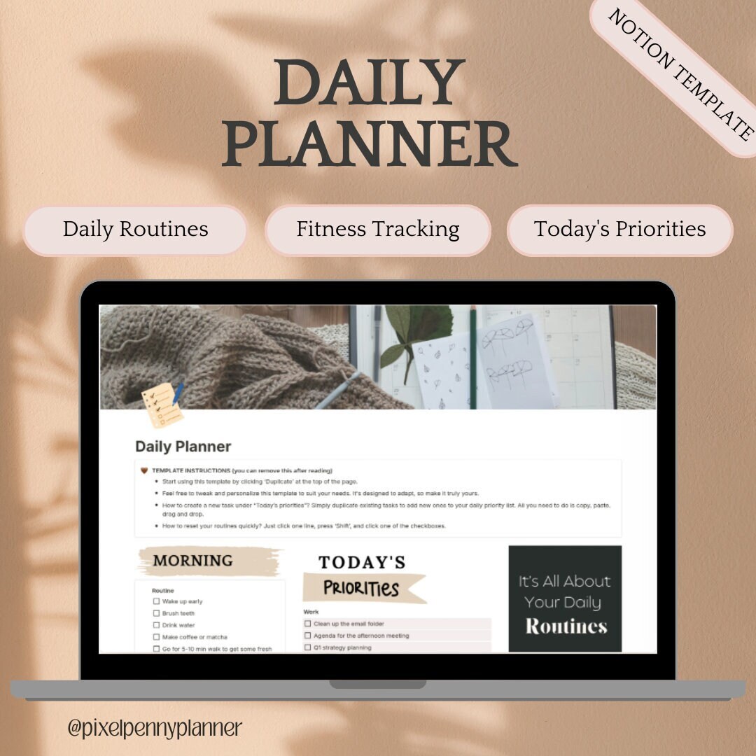Notion Morning Routine Daily Planner Notion Template | Morning Routine | Evening Routine ...