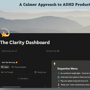 Panel de control de gestión de energía para TDAH / Planificador de ideas Clarity Dashboard, Menú de dopamina (Descarga digital)