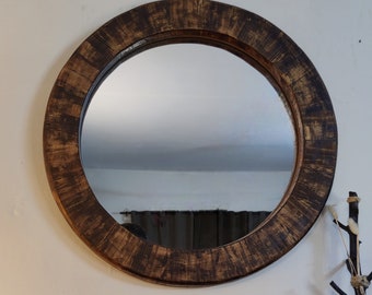 Round Mirror with Wooden Shelf, Modern Wall Hanging Mirror,Bathroom Vanity Decor, Floating Shelve Combo,Large decorative wooden wall mirror