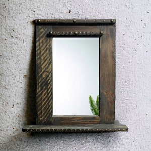 Floating Shelf with mirror wall décor, Farmhouse Framed Wall Mirror, Bathroom Mirror, Vanity Mirror, Wooden Wall Hanging Mirror with shelf!!