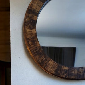 Round Mirror with Wooden Shelf, Modern Wall Hanging Mirror,Bathroom Vanity Decor, Floating Shelve Combo,Large decorative wooden wall mirror image 4