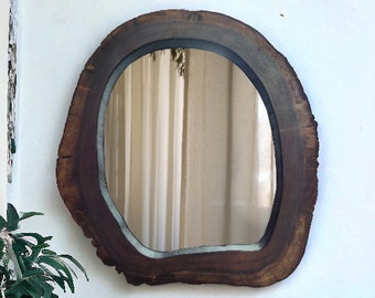 WOODEN WALL HANGING Mirror with Live Edges,Handcrafted Irregular Mirror,Farmhouse Decor,Unique Vanity Mirror,Asymmetrical Bathroom Vanity!!