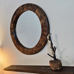 Round Mirror with Wooden Shelf, Modern Wall Hanging Mirror,Bathroom Vanity Decor, Floating Shelve Combo,Large decorative wooden wall mirror image 6