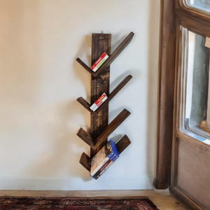 LIBRERIA RUSTICA A FORMA DI ALBERO per riporre i libri, da usare sulla scrivania e in soggiorno, libreria decorativa da appendere alla parete, libreria in legno massello di recupero.!!