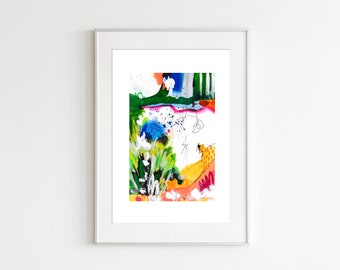 Watercolour abstract painting - Original and Fine Art PRINT on high quality paper sizes A4 and A5. Colourful and tropical wall decoration.