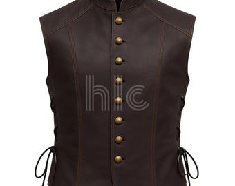 Hand Crafted Mens Vintage Renaissance Leather Vest | Medieval Brown Leather Vest | Vintage Gothic Cosplay Costume Vest for Men, Custom Vest