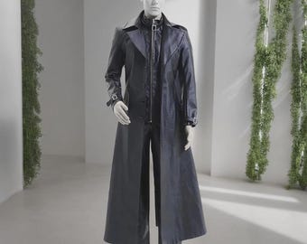 Cappotto da uomo in vera pelle Wesker, fatto a mano, stile cosplay Albert, cappotto lungo da gioco nero, cappotto invernale Steampunk, soprabito in pelle