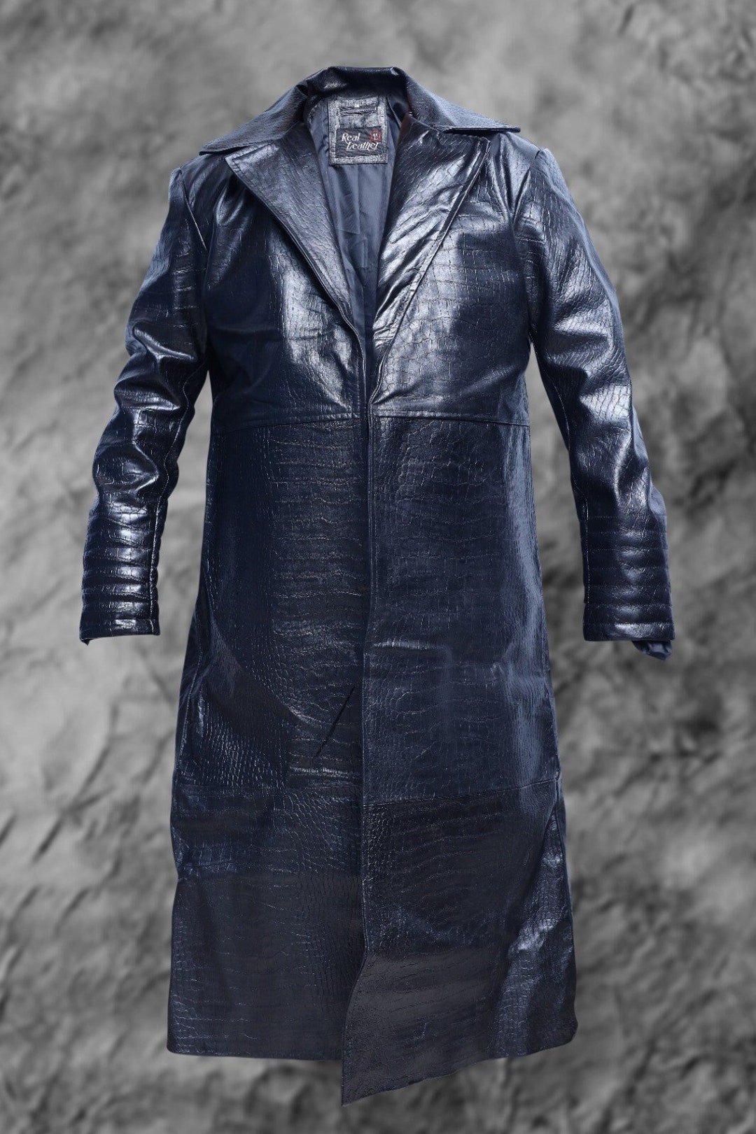 Handmade Morpheus Crocodile Faux Leather Trench Coat: Matrix