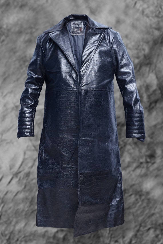 ジャケット・アウター Crocodile trench coat MEN'S FAUX LEATHER COAT CROCODILE EMBOSSED TRENCH COAT WITH BELT
