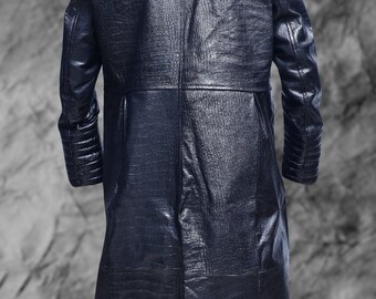 Handmade Morpheus Crocodile Faux Leather Trench Coat: Matrix
