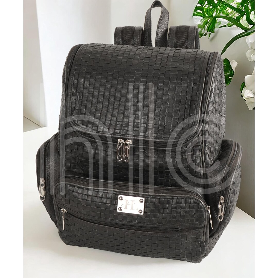 Handmade Woven Black Leather Backpack: Braided Travel Laptop  display picture 3