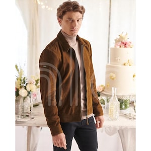 Blouson en cuir velours marron fait main pour homme Blouson aviateur western en daim et cuir d'agneau cowboy coupe slim motard veste d'hiver cadeau pour lui