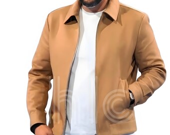 Handmade Men’s Classic Brown Cotton Trucker Jacket | Vintage Western Shirt Collar Cotton Leather Jacket | Lightweight Summer Jacket