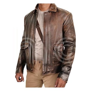 Handgemaakte Raider of The Lost Ark Indiana-bruine leren herenjas Harrison Jones vintage-stijl leren jas
