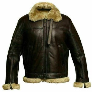 Handcraft Men&#39;s Shearling Leather Bomber Jacket: B3 Aviator Sheepskin Winter Coat
