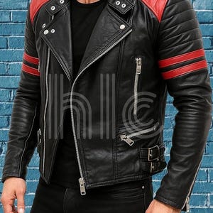 Handmade Men’s Black and Red Biker Leather Jacket | Slim Fit Cafe Racer Vintage Motorcycle Quilted Jacket | Winter Jacket Gift for him