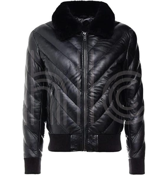 Handmade Black Leather Puffer Jacket: Men's Quilted Bomber With
