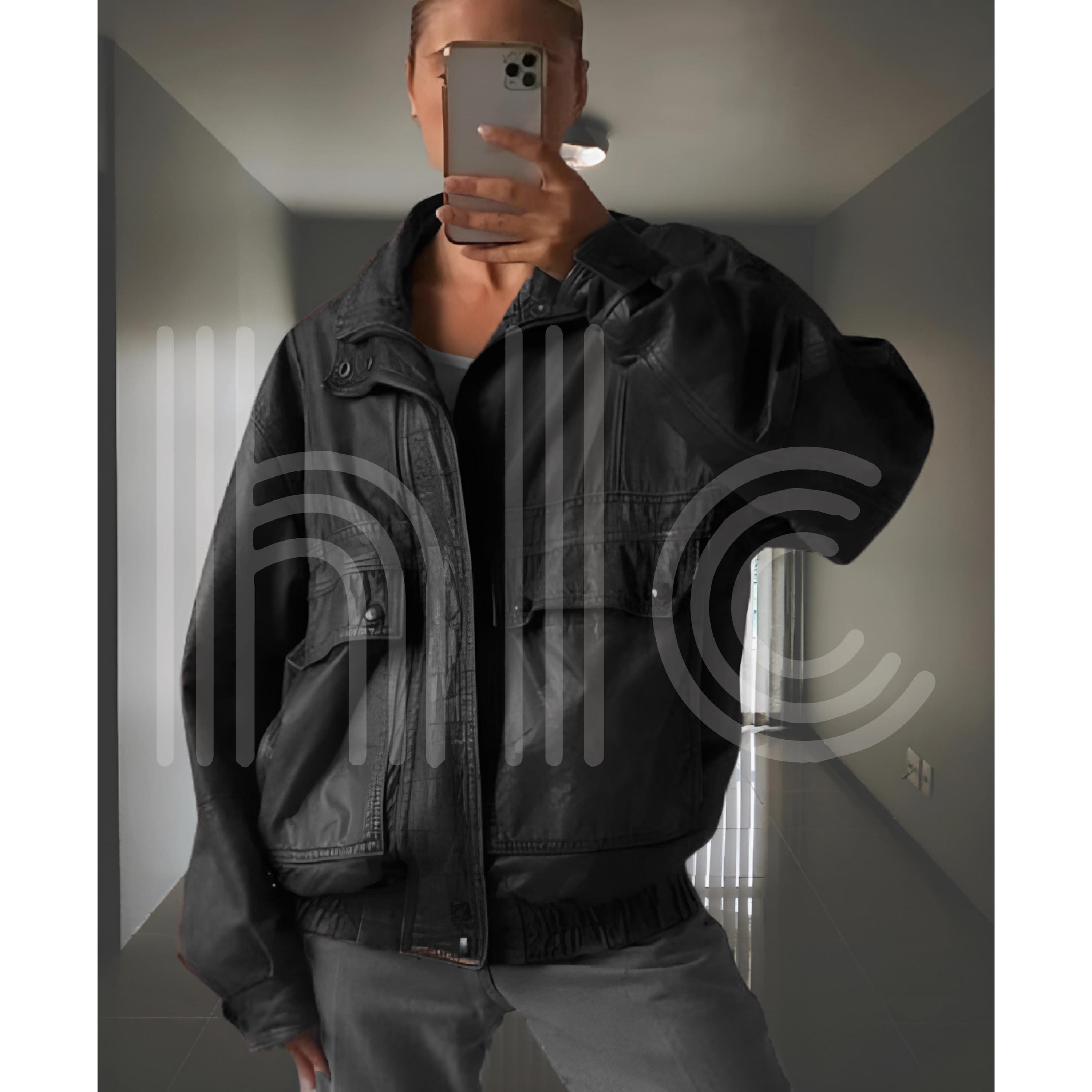 Handmade Vintage 90s Womens Oversized Black Sheepskin Leather