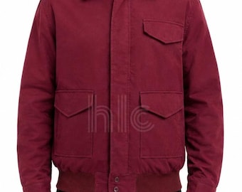 Handmade Men’s Red Corduroy Bomber Jacket – Retro Vintage Lightweight Summer Jacket for Men, Casual Streetwear Zip Up Coat, Gift for Him