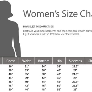 Puede incluir: Una tabla de tallas para mujeres con medidas en pulgadas para pecho, cintura, bajo, cadera, mangas y hombros. Incluye tallas XS a 3XL. La tabla est&aacute; acompa&ntilde;ada de una silueta de mujer.