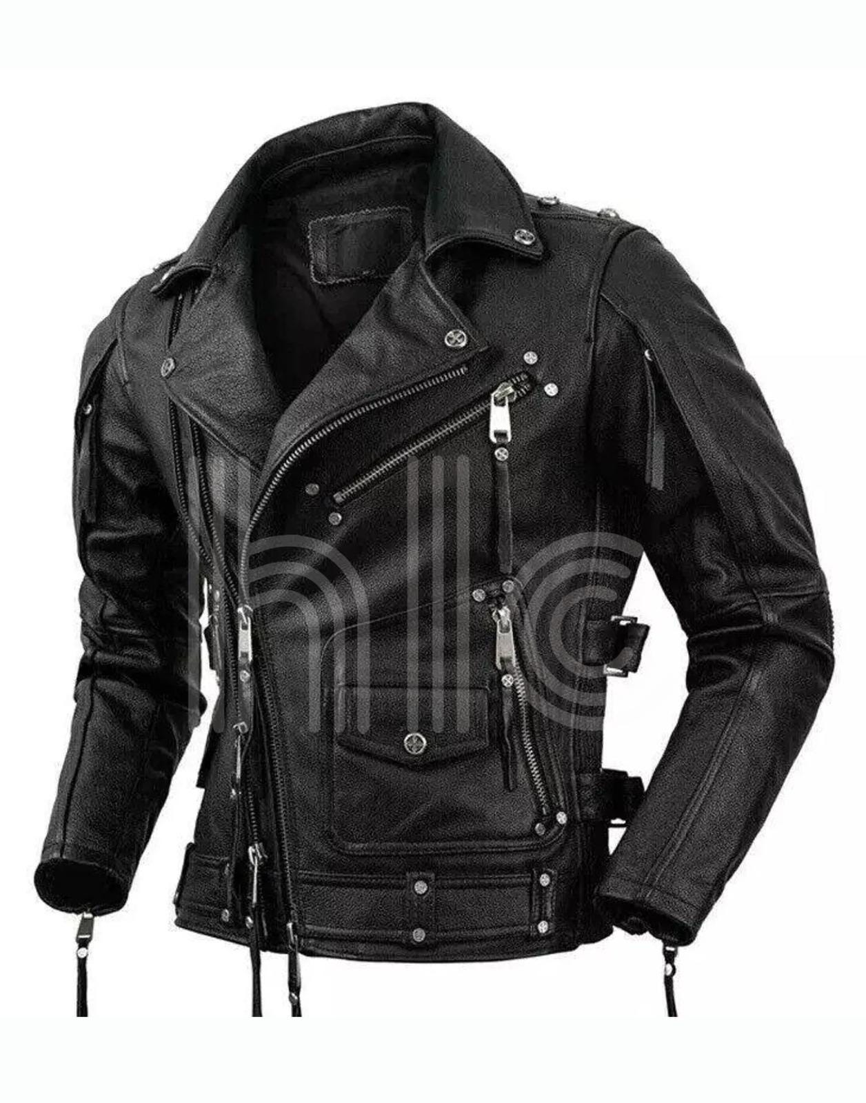 MDM leather jacket rocker jacket punk motorcycle jacket western highway rockabilly, blackone