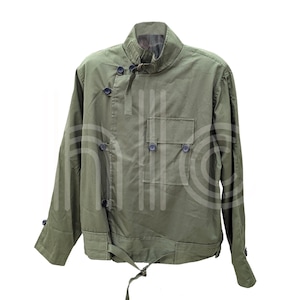 Men&#39;s Handmade Cotton Military Jacket: Vintage Swedish Army Green Coat