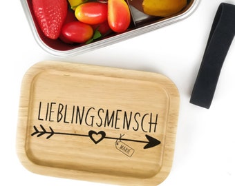 Edelstahl Brotdose Lunchbox Lieblingsmensch personalisiert mit Name Wunschname Gravur Bambusdeckel Bento Stil Geschenkidee Freundin Freund