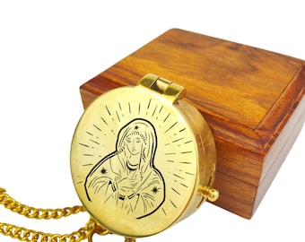 Personalisierter Kompass Messing poliert mit Kirchenmotiv und Wunschgravur Name Text Geschenk zur Taufe Kommunion Firmung Konfirmation