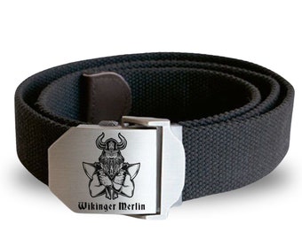 Belt with stainless steel buckle with engraving Viking and name desired text personalized various motifs Workwear fabric belt Walhalla Thor Koppel