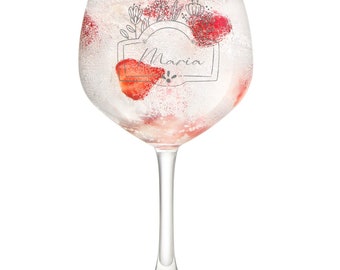 Gin Cocktail Glas mit Gravur Blumendekor und Name Wunschname personalisiert Geschenkset Flasche Gläser Cocktailgläser verschiedene Motive