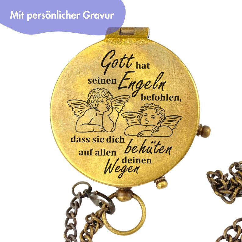 Personalisierter Kompass Vintage Optik mit Kirchenmotiv und Wunschgravur Name Text Geschenk zur Taufe Kommunion Firmung Konfirmation Gravur Bild 2