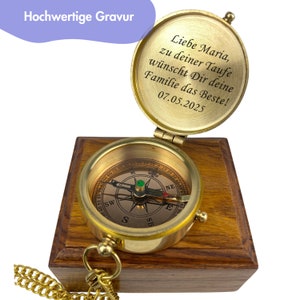 Personalized compass polished brass with church motif and desired engraving name text gift for baptism communion confirmation confirmation image 4