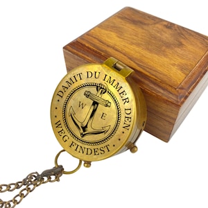 Personalisierter Kompass Vintage Optik mit Gravur Wunschmotiv Maritim und Wunschtext Name Text diverse Designs Ledertasche Geschenkbox