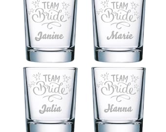 Set van 4 borrelglaasjes voor vrijgezellenfeesten 40ml met naamgravure gewenste tekst gepersonaliseerde borrelglaasjes borrelglas JGA meisjes dames dames