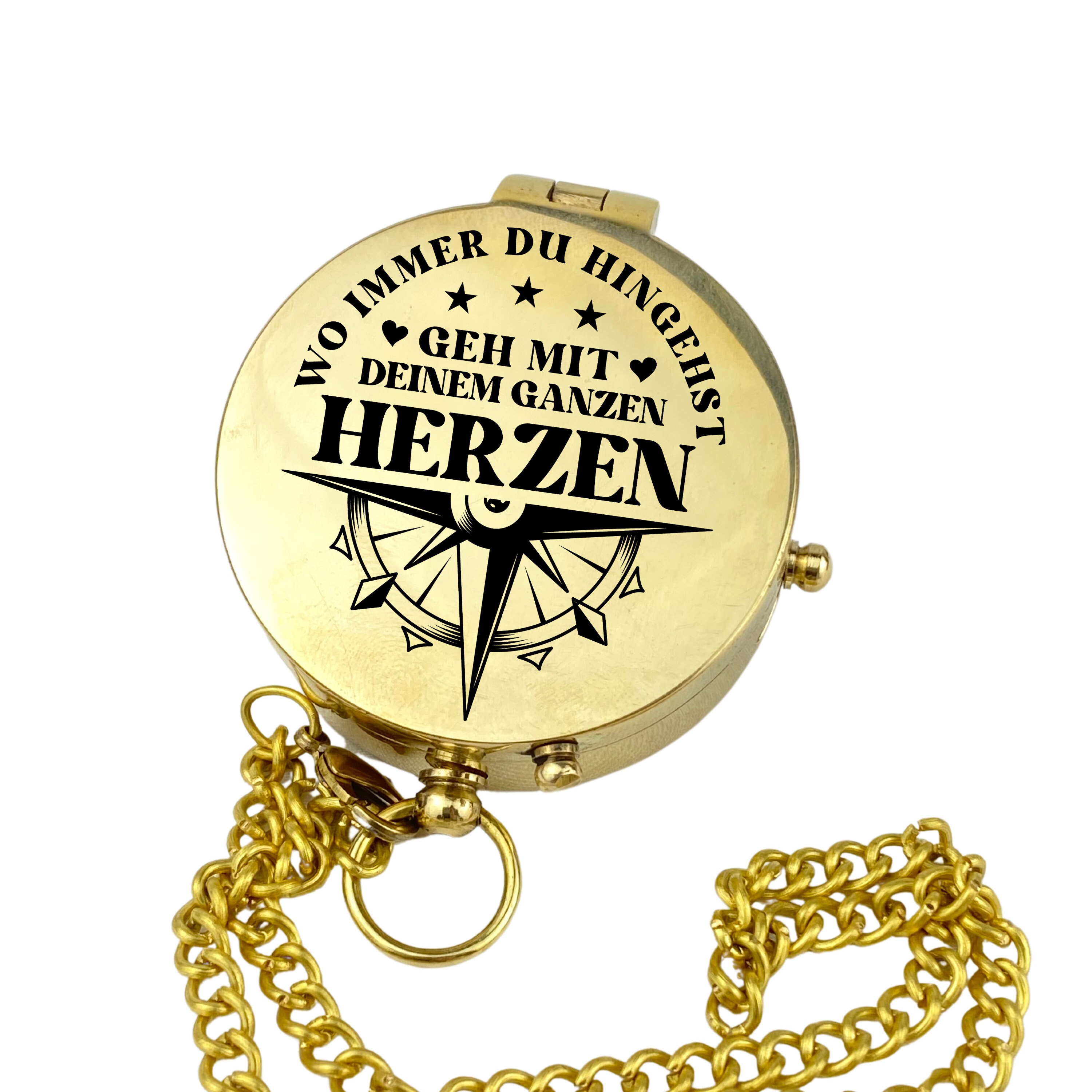 Boussole Personnalisable Laiton Gravée - Motif Maritime Et Texte Personnalisé - Étui Cuir - Cadeau Unique