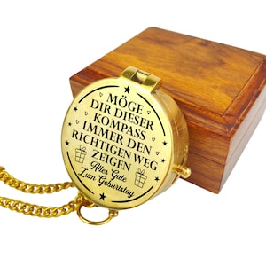 Personalized compass brass polished with engraving desired motif birthday and desired text name various designs leather case gift box