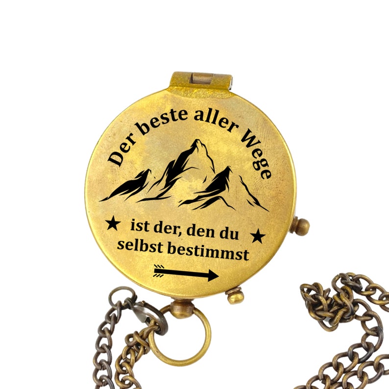 Personalisierter Kompass Vintage Optik mit Gravur Wunschmotiv und Wunschtext Name Text diverse Designs Geschenkidee Ledertasche Geschenkbox Bild 2