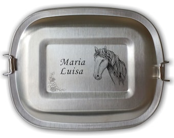 Brotdose Lunchbox personalisiert mit Gravur Pferd für Reiter und Pferdenarren Mädchen Einhorn Pony Edelstahl Name Wunschtext Geschenk Reiten