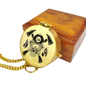 Compass with engraving fire brigade personalized desired text name various motifs volunteer fire brigade firefighter gift polished brass